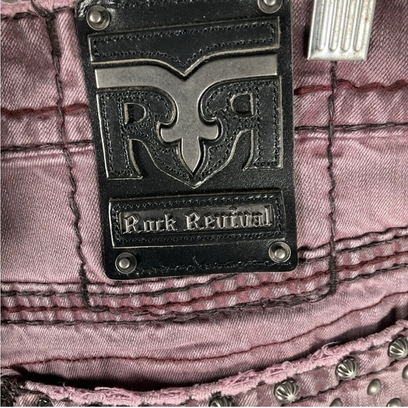 ROCK REVIVAL Moto Jeans Reid Biker Sz 40x 32 Embroidered Burgandy New With Tags - Picture 3 of 13